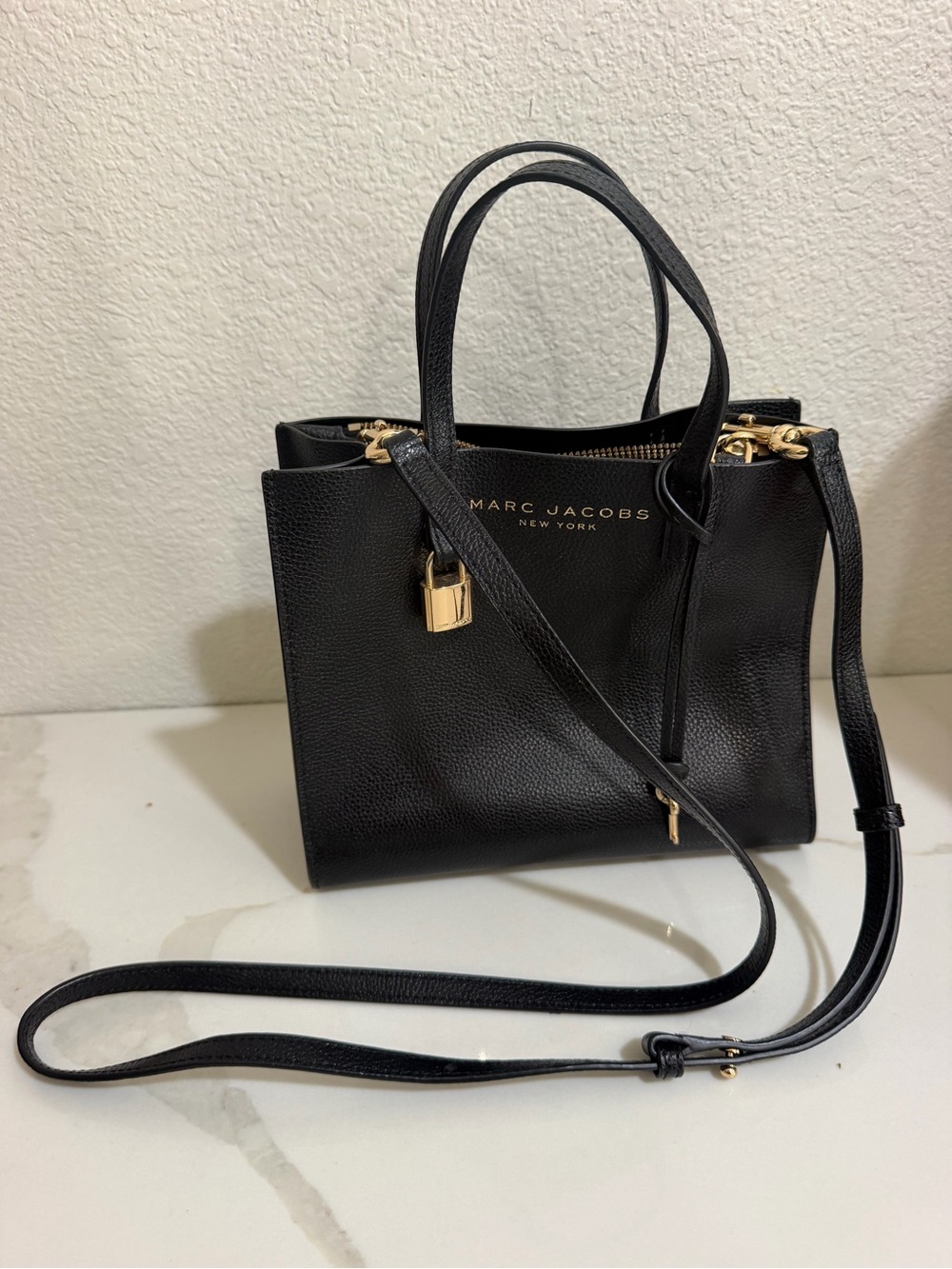 Marc Jacobs Black Leather Tote with Gold Hardware - Picture 3 of 3